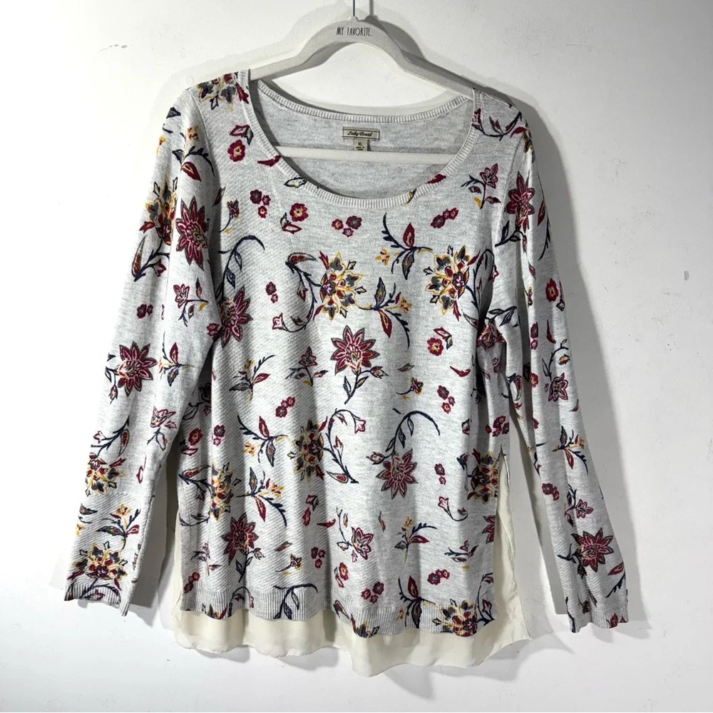 Lucky Brand Chiffon Trim Waffle Knit Floral Top - Picture 1 of 10